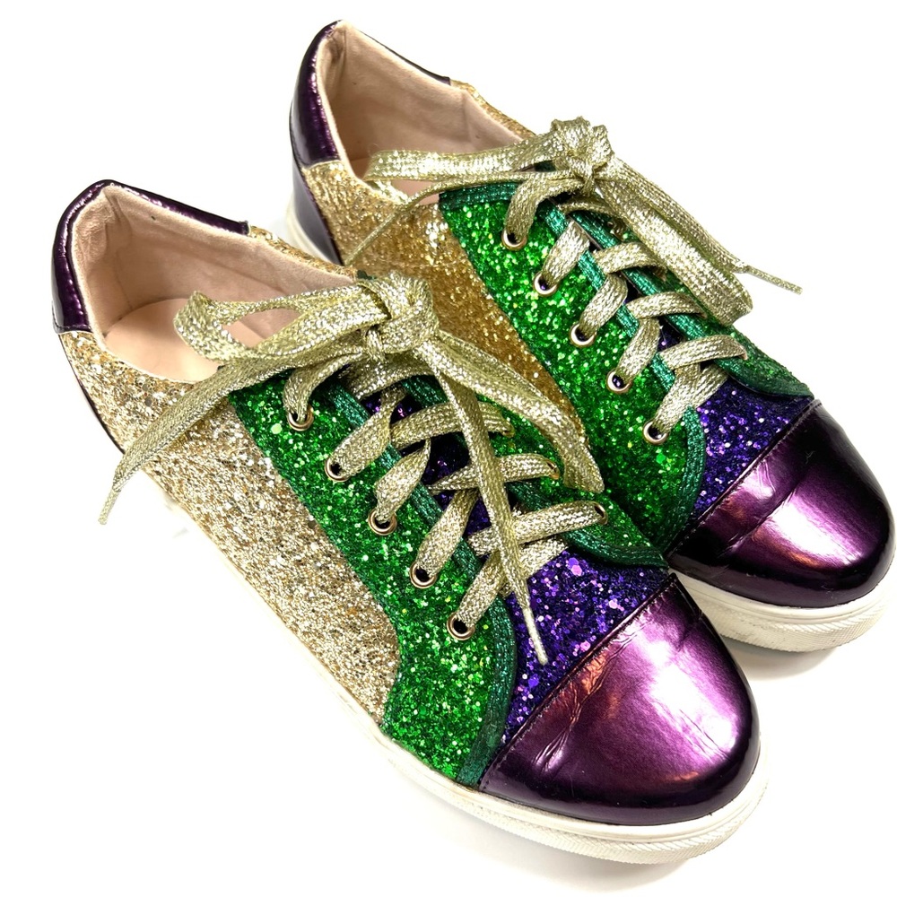 Mardis Gras Glitter Lace-Up Sneakers in Green, Purple & Gold - Picture 5 of 10